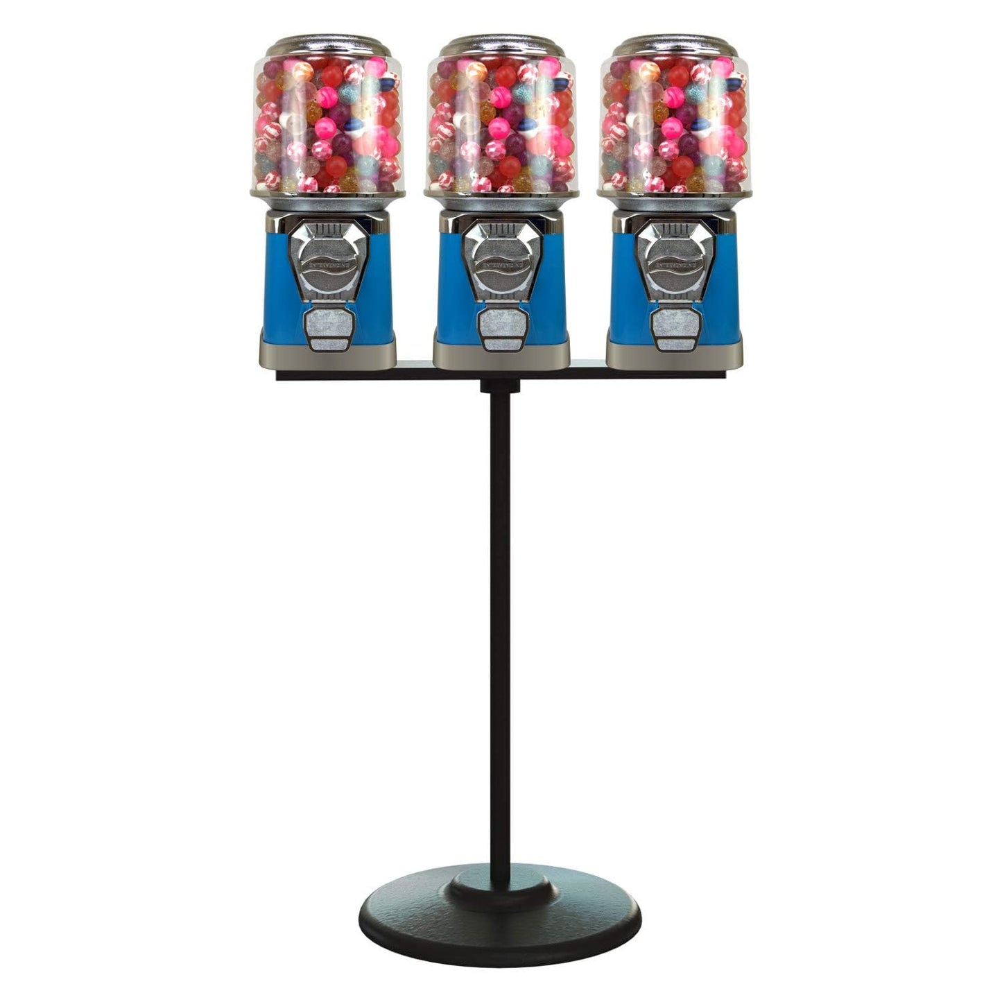 3 Vending Machines with Metal Stand & Connecting Board Bundle - Bubble Gum Blue Vending Machine and Black Metal Stand Bundle - Coin Gumball Machine