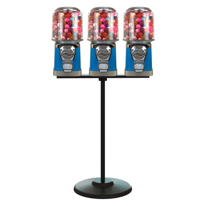 3 Vending Machines with Metal Stand & Connecting Board Bundle - Bubble Gum Blue Vending Machine and Black Metal Stand Bundle - Coin Gumball Machine