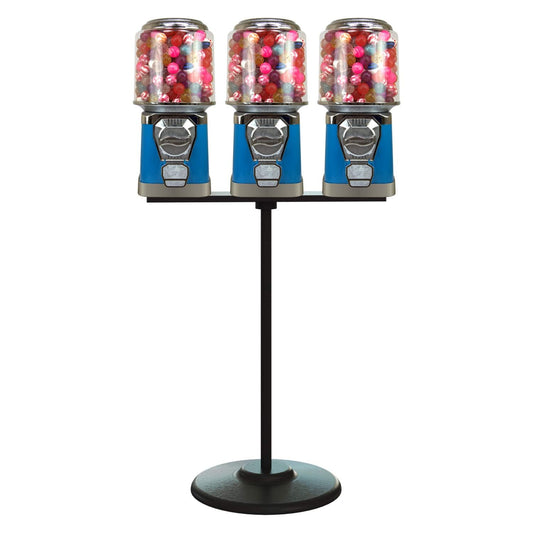 3 Vending Machines with Metal Stand & Connecting Board Bundle - Bubble Gum Blue Vending Machine and Black Metal Stand Bundle - Coin Gumball Machine