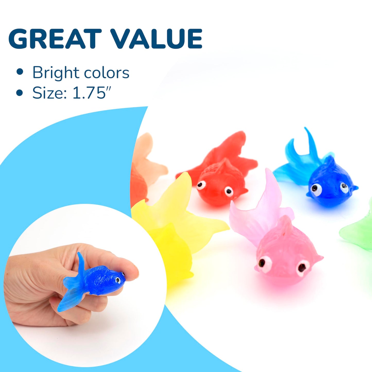 Sea Animals Figures - Vibrant 4 Colors - 1.75” Small Rubber Toy Fish - Ideal for Fish Tank & Aquarium Decorations - Fishing Birthday Party Supplies