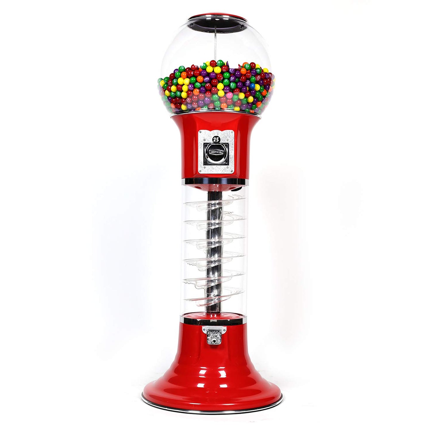 Gumball Machine for Kids RED Vending Machine 4'10" $0.25 Large Spiral Candy Machine with Dispenser for Gumballs Bubble Gums Bouncy Balls Capsules