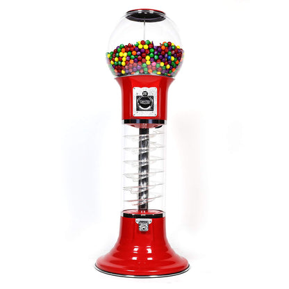 Gumball Machine for Kids RED Vending Machine 4'10" $0.25 Large Spiral Candy Machine with Dispenser for Gumballs Bubble Gums Bouncy Balls Capsules