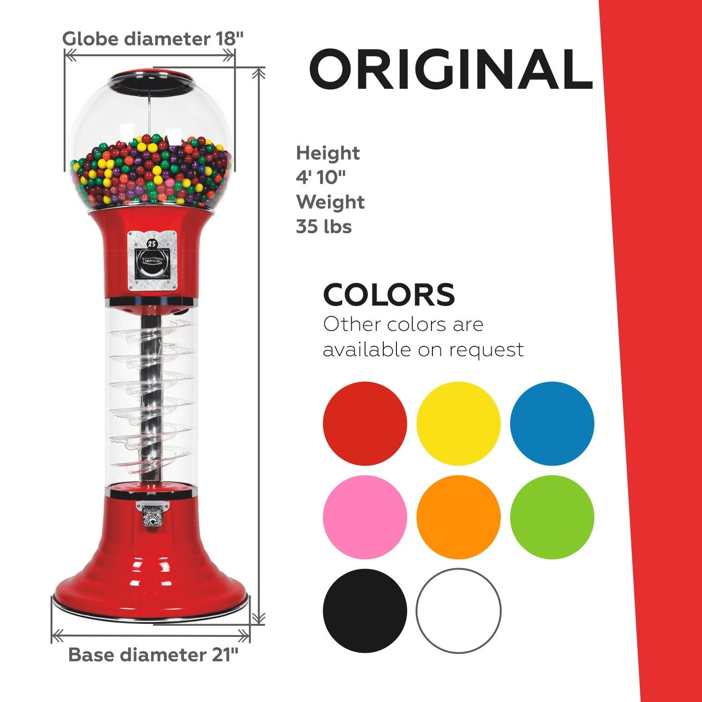 Spiral Gumball Machine 4'10" for $0.25. Great for 1” Gumballs, Bouncy Balls, Capsule Toys