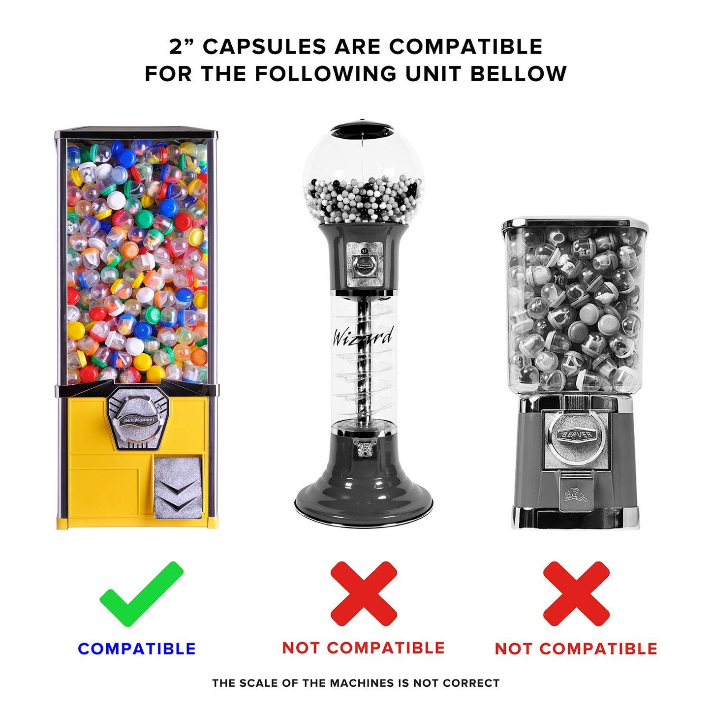 Vending Machine Capsules 500pcs - Empty Semi Colored Round Capsules Big Size 2 inch 50 mm - Gumball Machine Capsule 7 Colors Bulk (500 pcs)