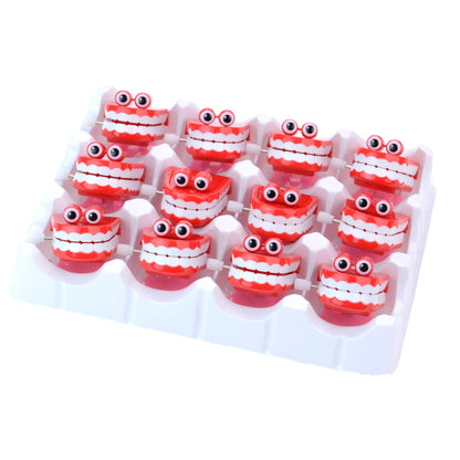 Chattering Teeth With Eyes - 1.75 Inch Windup Toys Bulk 12 Pcs - Playset for Party Favors - Pinata Stuffers - Goodie Bag Supplies