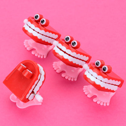 Chattering Teeth With Eyes - 1.75 Inch Windup Toys Bulk 12 Pcs - Playset for Party Favors - Pinata Stuffers - Goodie Bag Supplies