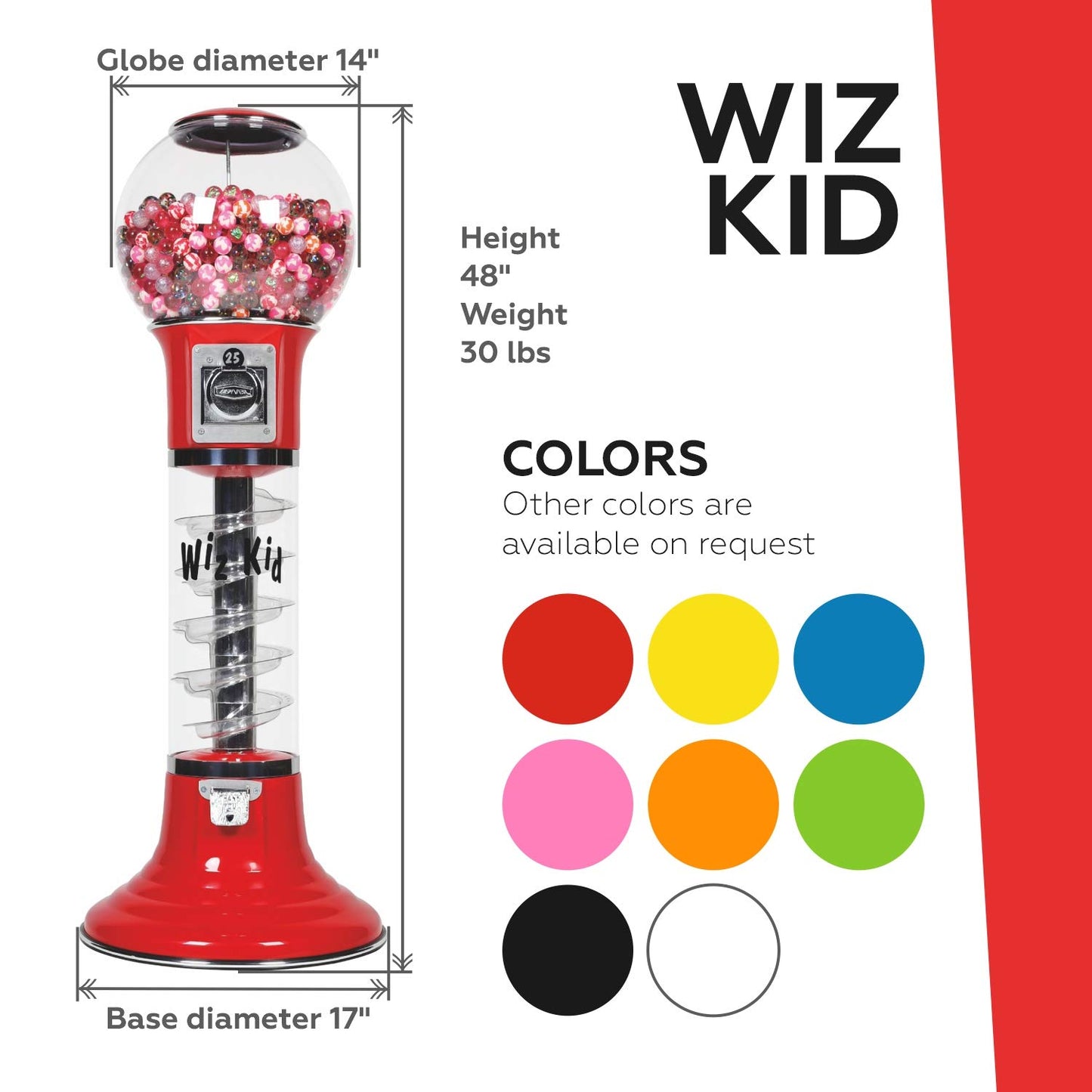 Reactive Vending Machine - 48" Large Spin and Drop Commercial Gumball Machine with Stand - Quarter Candy Machine, Red