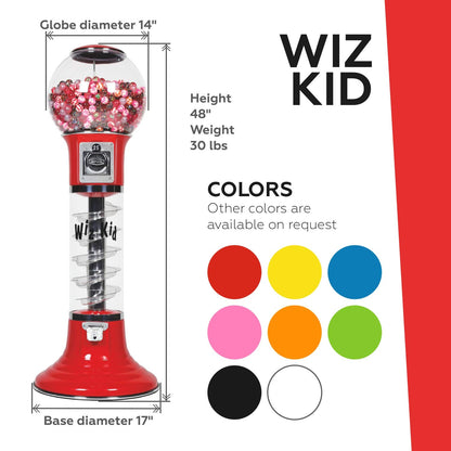 Reactive Vending Machine - 48" Large Spin and Drop Commercial Gumball Machine with Stand - Quarter Candy Machine, Red