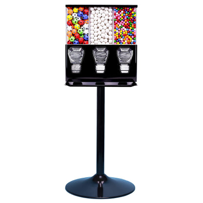 Vending Machine - Commercial Gumball and Candy Machine with Stand - Black Triple Vending Machine with Interchangeable Canisters - Coin Operated Candy Dispenser and Gumball Machine - Vending Dispenser