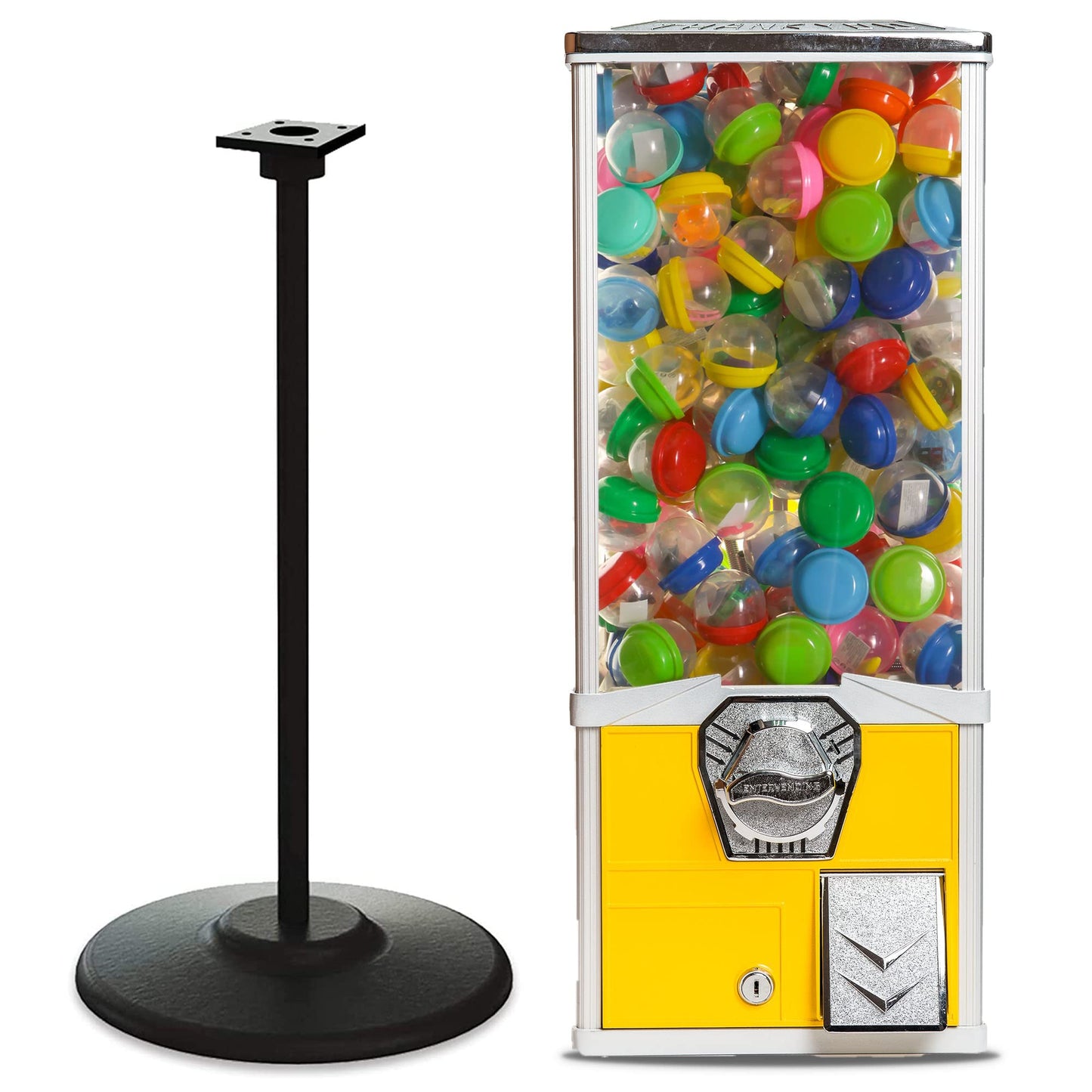 Vending Machine - Big Capsule Vending Machine with Stand - Prize Machine - Commercial Vending Machine for 2 Inch Round Capsules Gumballs Bouncy Balls - Yellow