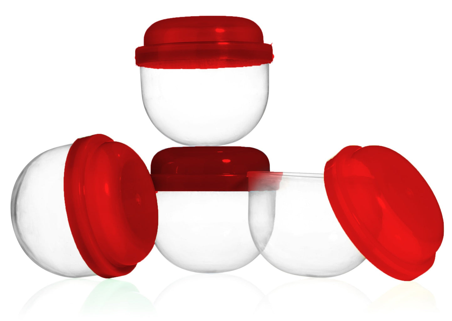 50 RED Vending Machine Capsules 2", Empty Acorn Cases for Gumball Containers, Toy Stands, and Party Favors, Red Colored Lids and Clear Bottoms