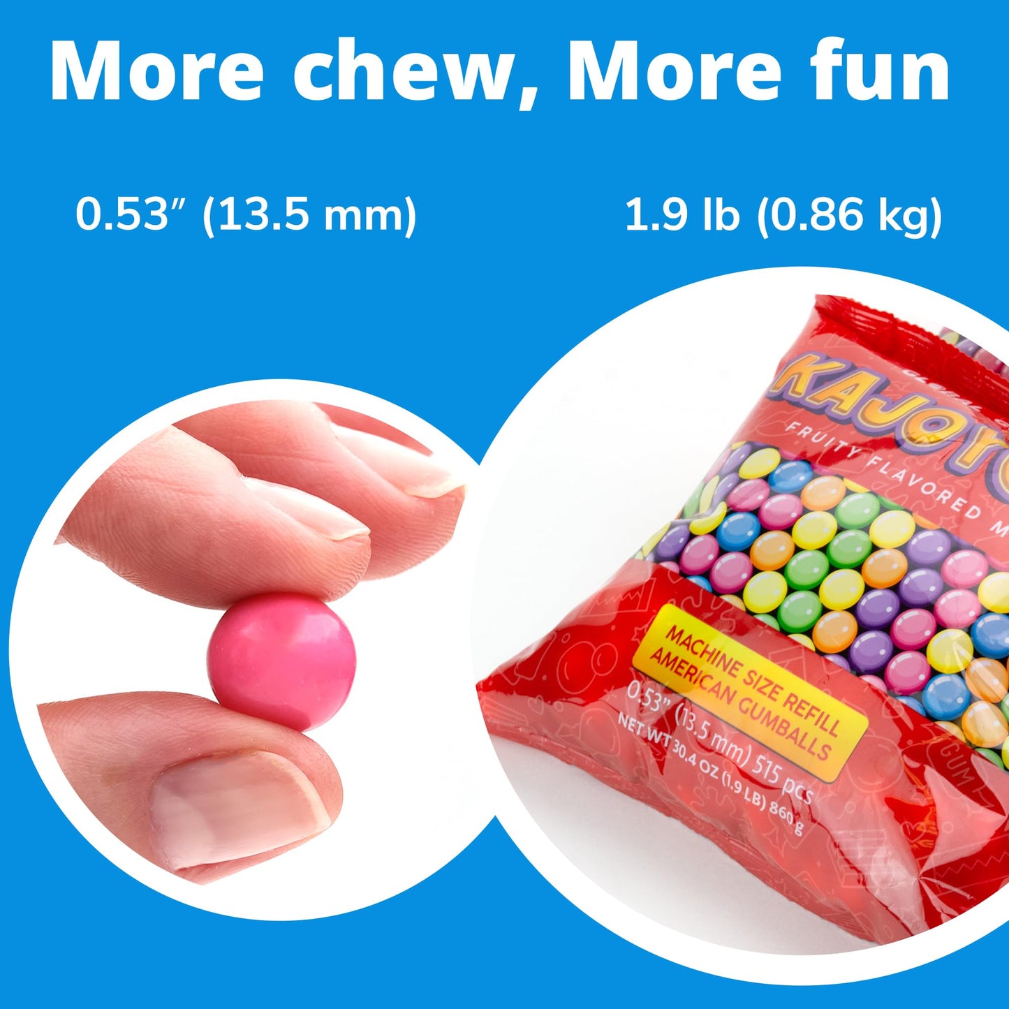 Gumballs for Gumball Machine - 0.5" Inch Assorted Fruit Flavors Bubble Gum - 1.9 LB Bag