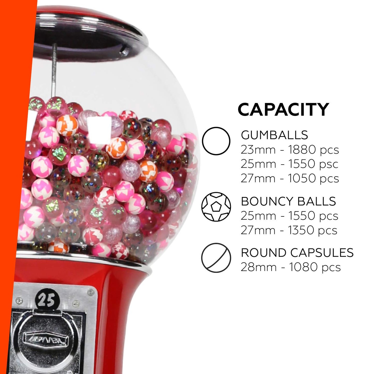 Reactive Vending Machine - 48" Large Spin and Drop Commercial Gumball Machine with Stand - Quarter Candy Machine, Red