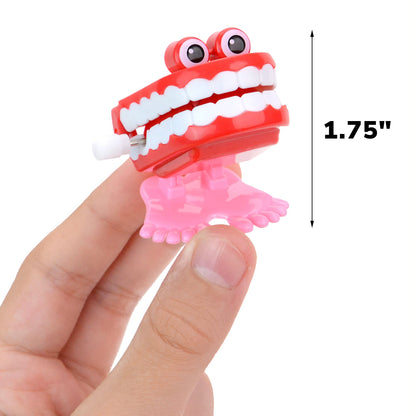 Chattering Teeth With Eyes - 1.75 Inch Windup Toys Bulk 12 Pcs - Playset for Party Favors - Pinata Stuffers - Goodie Bag Supplies