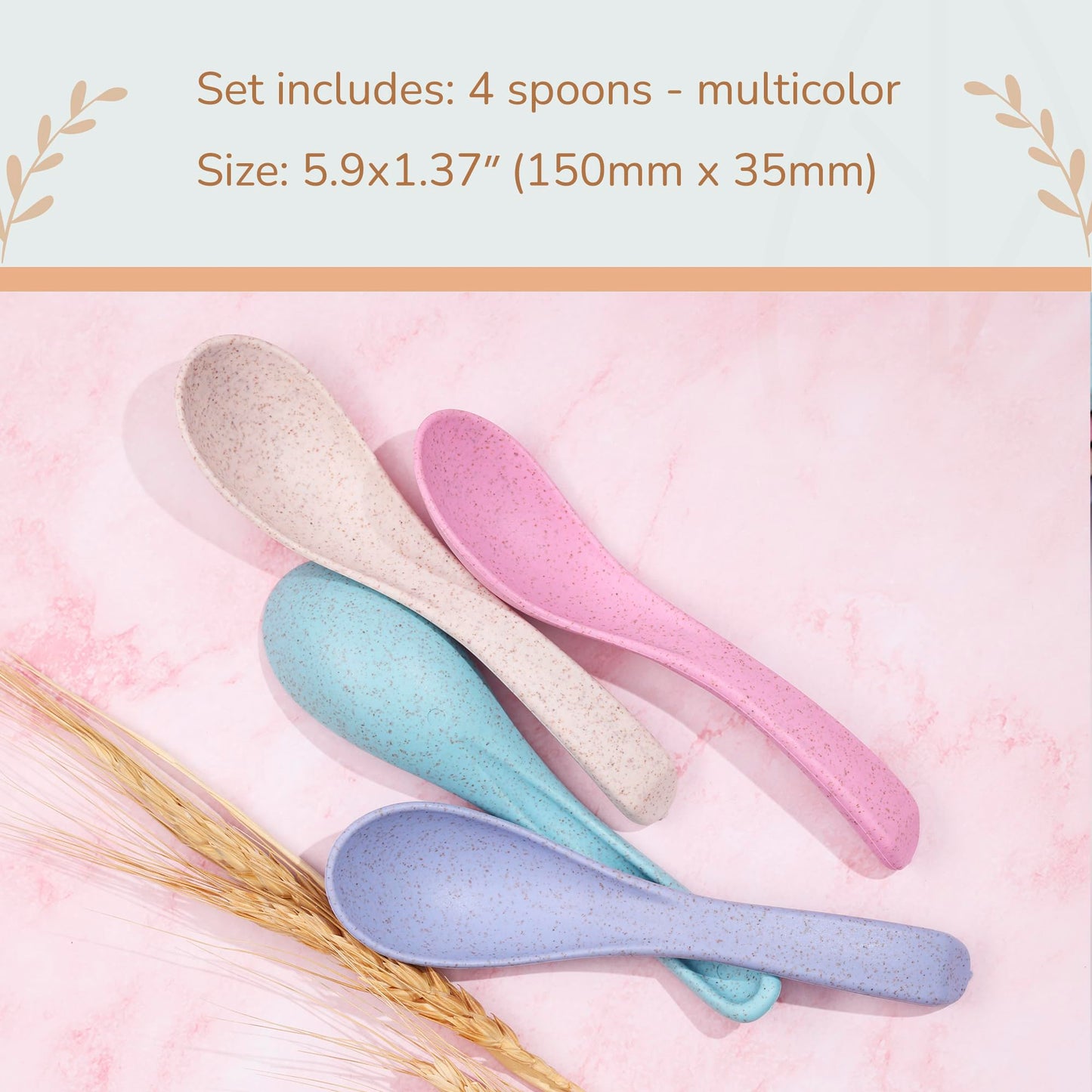 Wheat Straw Travel Spoon Set - 4 Spoons Camping Utensils - Kids Spoons - Portable Silverware for Lunch Box - Eco Friendly - Reusable