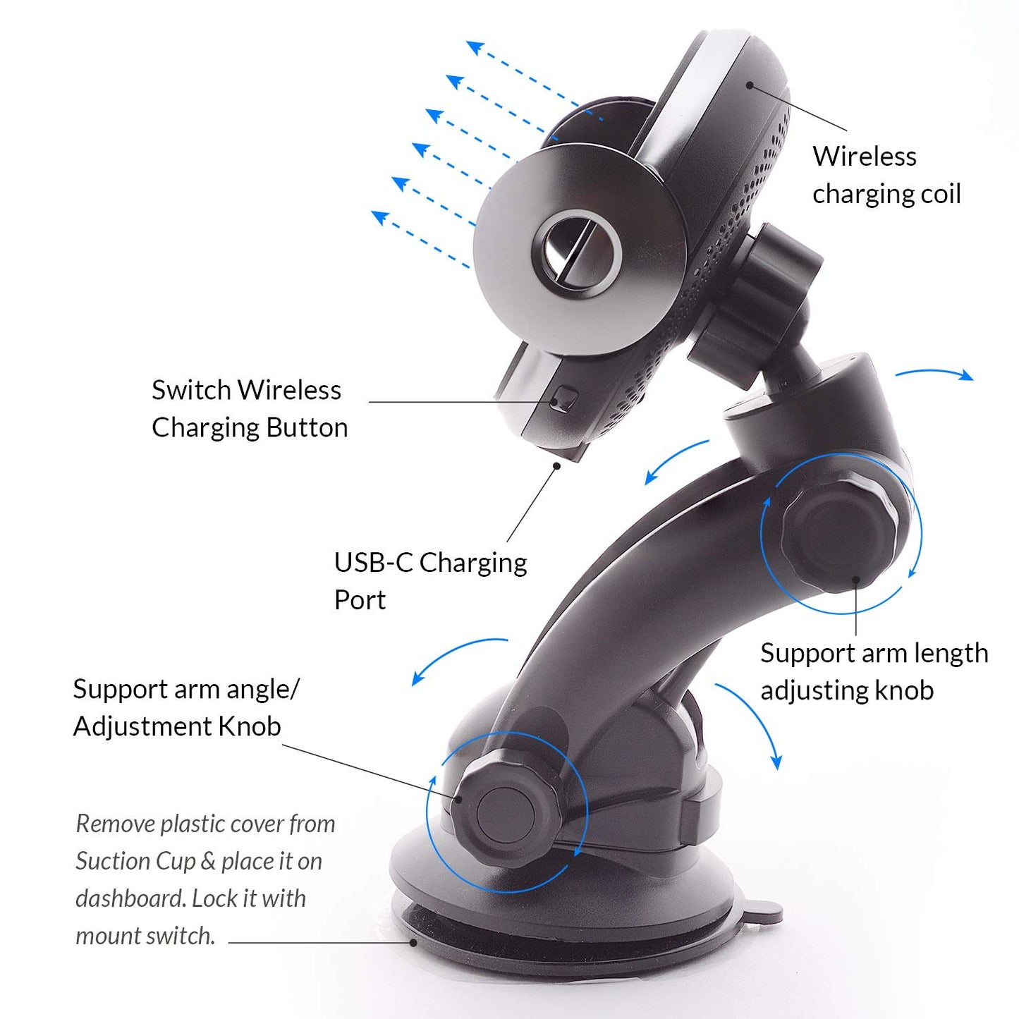 Wireless Car Charger, 15W Fast Charging Vent Charging Phone Holder Smart Sensor Cradle, Auto-Clamping Car Mount, Dashboard, for iPhone 14 13 12