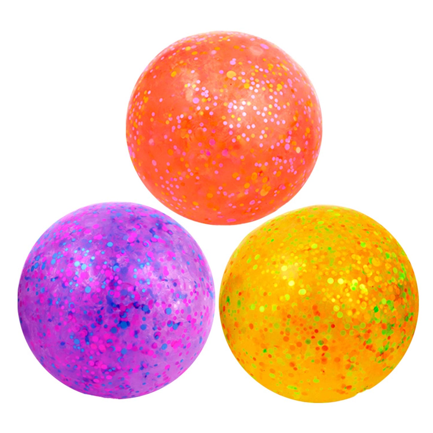 Squishy Ball Set of 3 - Random Colors Confetti Squeeze Balls - 2.75 Inch Gel Stress Balls for Kids - Stress Relief Toys - Anti Stress Ball Pack