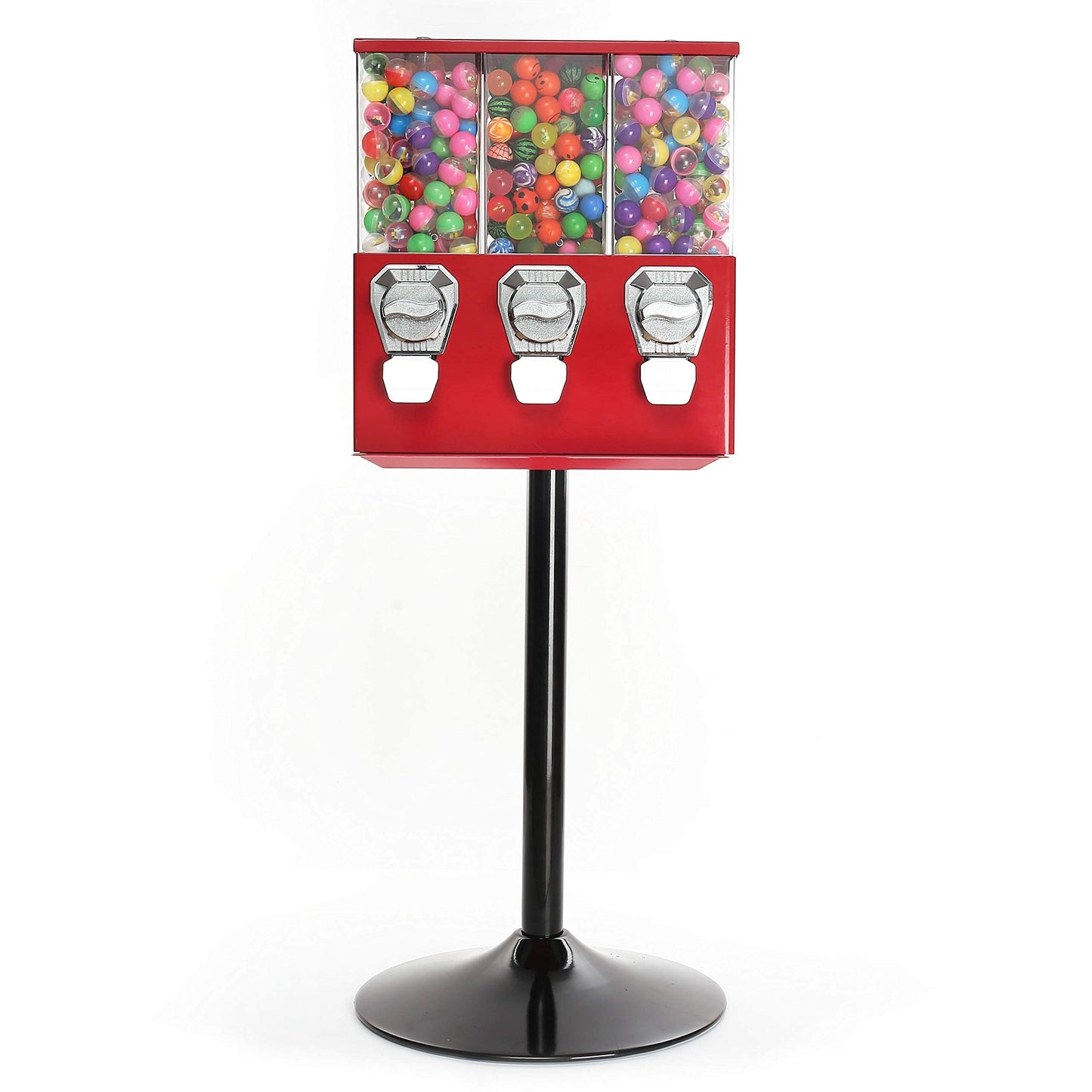 Vending Machine - Commercial Gumball and Candy Machine with Stand - Red Triple Vending Machine with Interchangeable Canisters - Coin Operated Candy Dispenser and Gumball Machine - Vending Dispenser