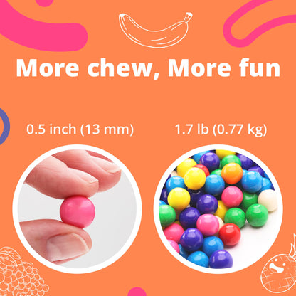 Mini Gumballs for Gumball Machine Refills - 0.5" Inch Assorted Fruit Flavored Chewing Gum - 1.7 LB Bag