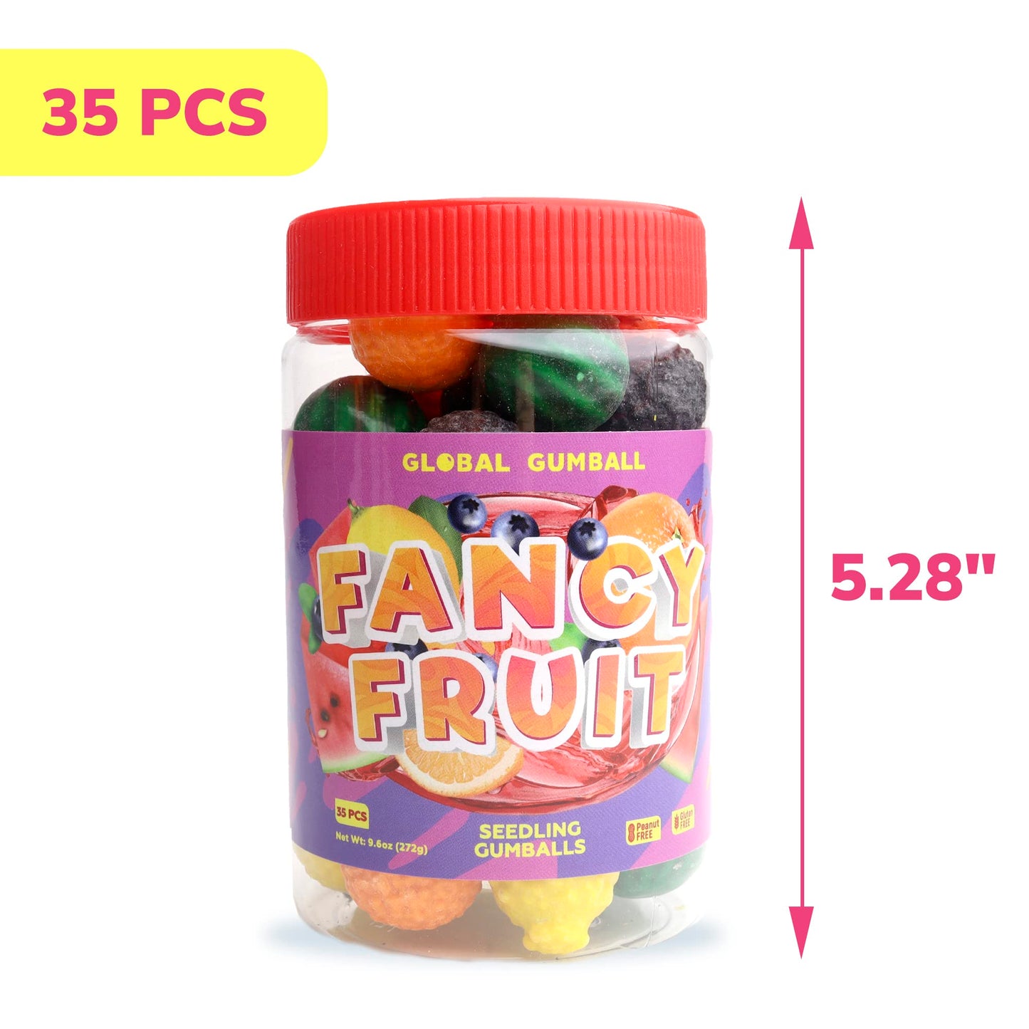 Gumballs for Kids - Fruit Shaped Gumballs - Chewing Bubble Gum - Bubble Gum for Kids - Colored Gum Balls - Fruity Gumballs in Jar