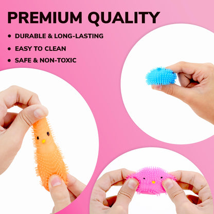 Puffer Balls for Kids - Chiken Puffer Toys for Kids 1.75 Inch - Easter Egg Fillers - Puffer Animals 24 Pcs - Spiky Balls