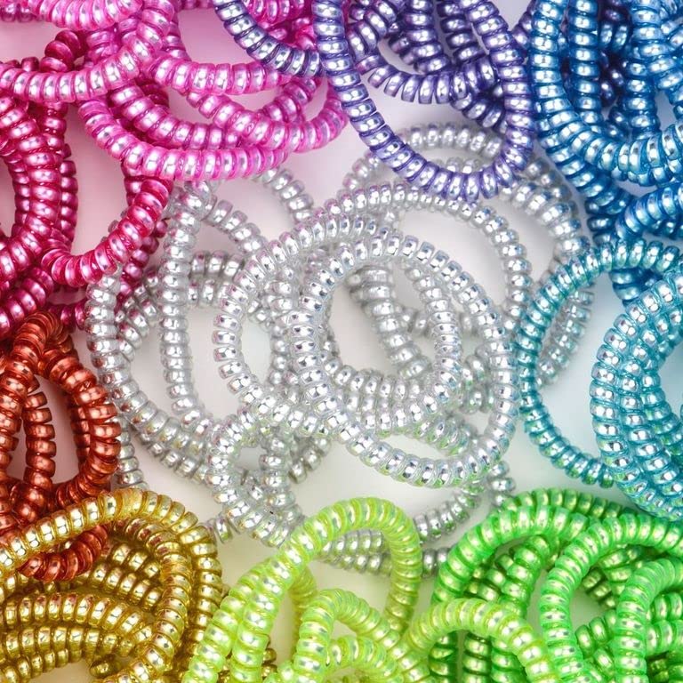 Coil Hair Ties - Stretchy Hair Ties - Cord Hair Bands - Telephone Cord Bracelet Pack - Coil Bracelets - Stretchy Wrist Bands - Plastic Bracelets Bulk