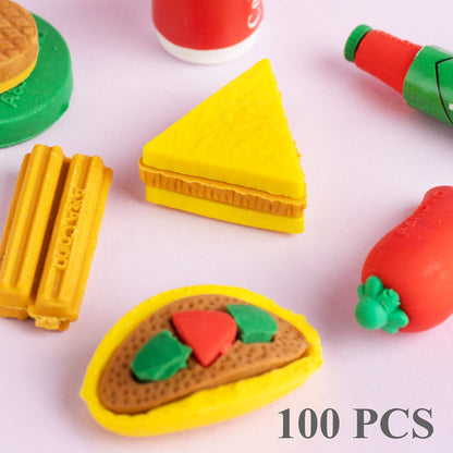 Erasers for Kids - Food Erasers - 100 Pcs Mini Erasers Kids Bulk - Cute Erasers for Classroom Prizes Bulk Gifts - Mini School Supplies - Bulk Toys