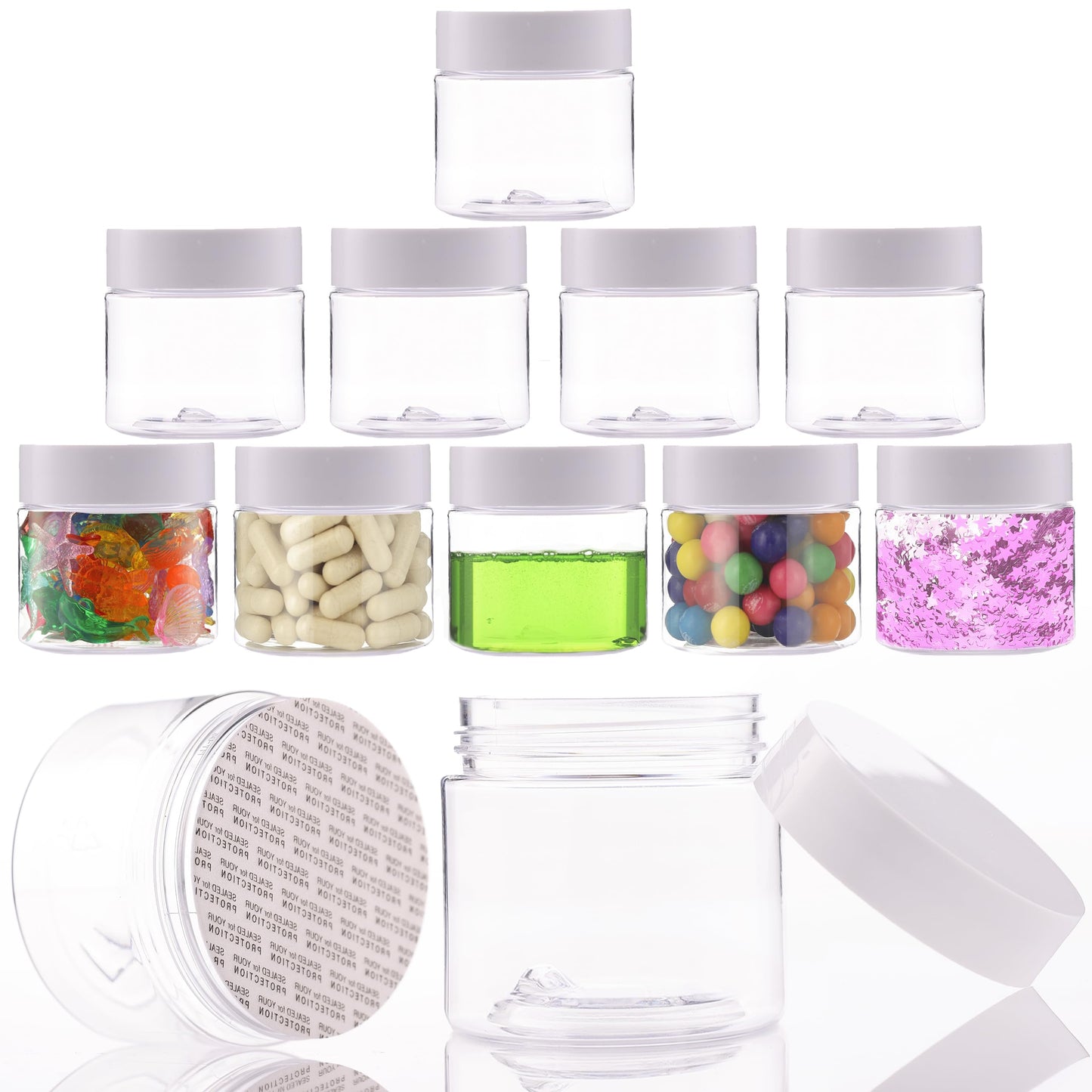 Plastic Jars with Lids - 6 OZ Small Plastic Containers - Travel Cosmetic Containers for Creams - Leak Proof Clear Jar with Lid