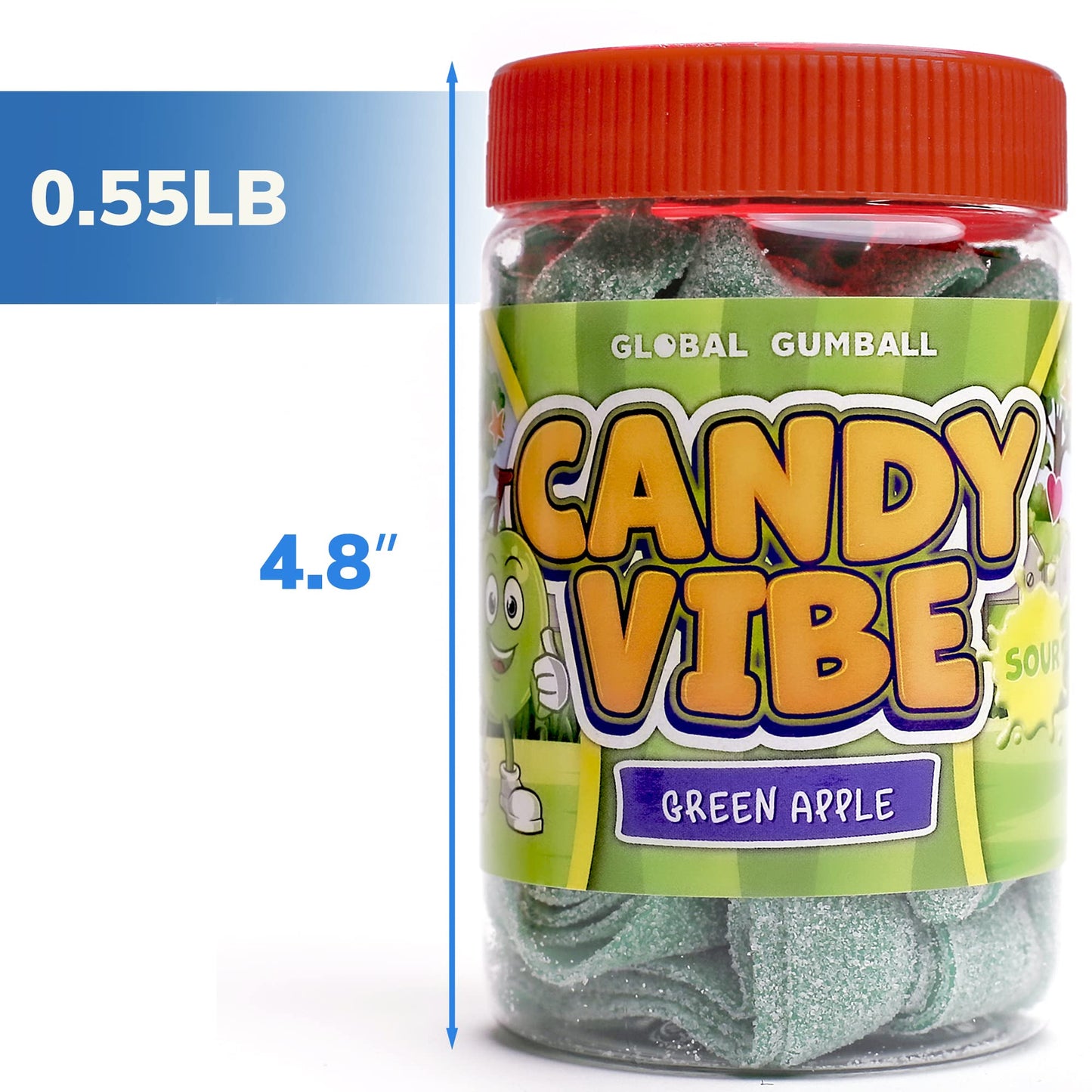 Sour Belts Candy - Candy Sour Strips - 0.55 Lb Jar of Sour Strips Candy - Sour Rainbow Belts- Peanut Free - Great as Movie Theater Candy for Kids