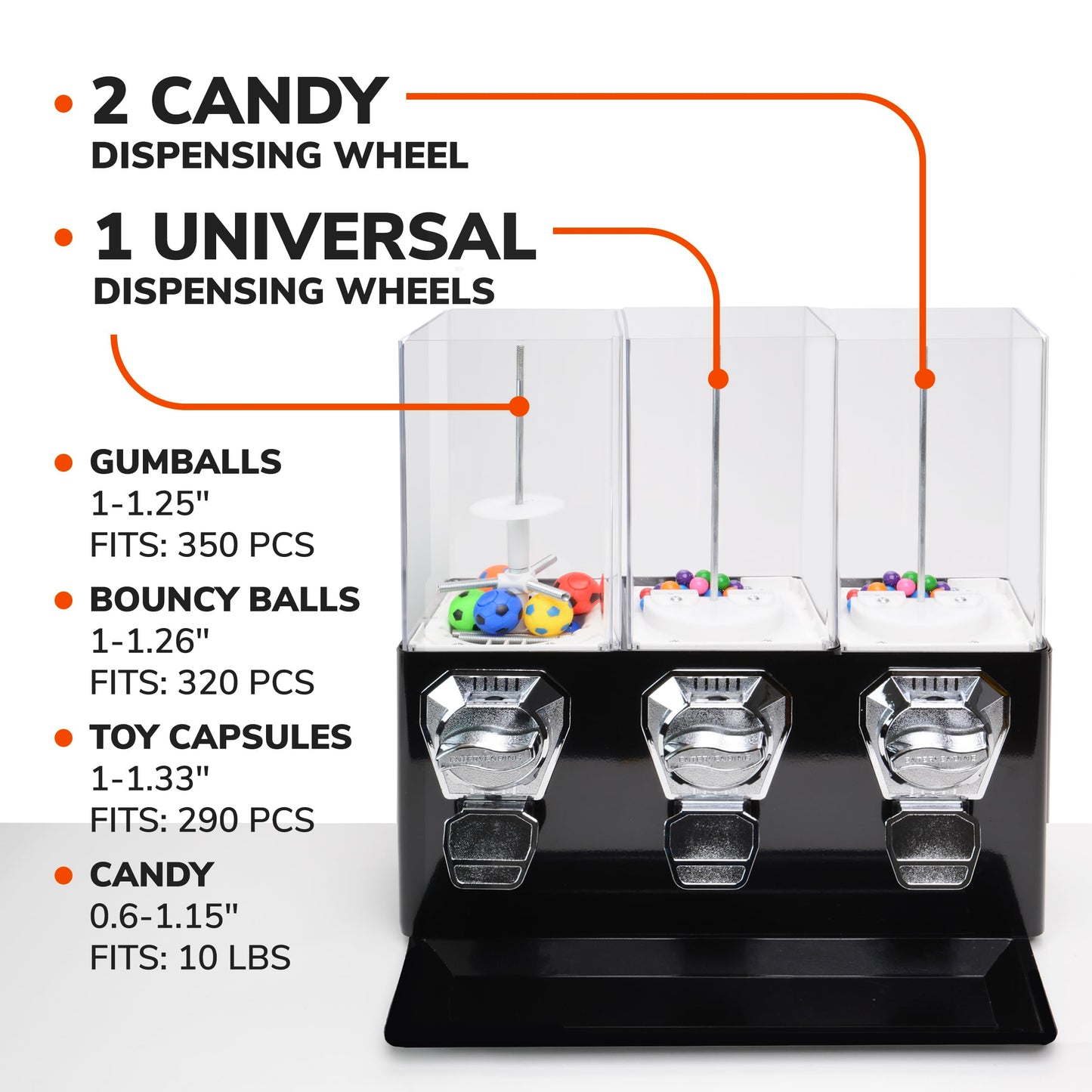 Vending Machine - Commercial Gumball and Candy Machine with Stand - Black Triple Vending Machine with Interchangeable Canisters - Coin Operated Candy Dispenser and Gumball Machine - Vending Dispenser