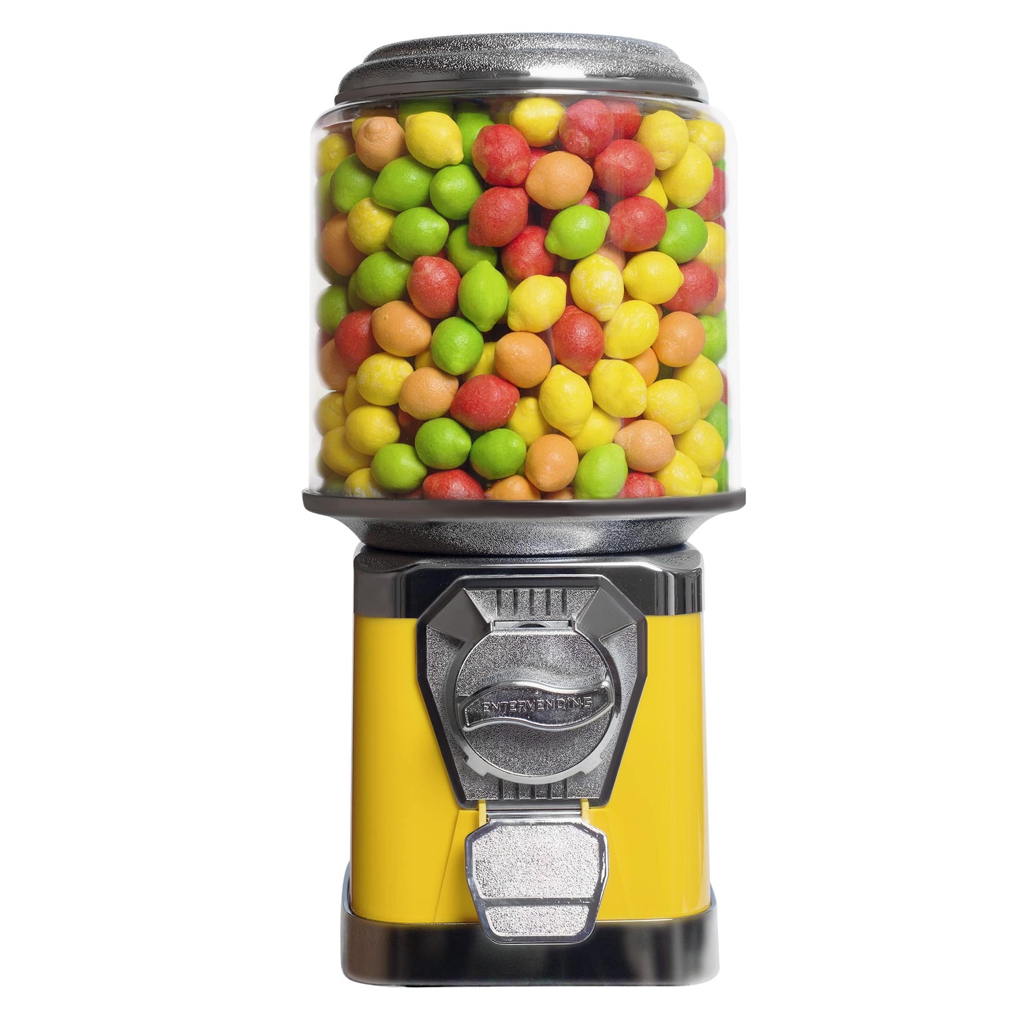 Yellow Vending Machine with Cylinder Globe and 1" Bouncy Balls Refill - Bubble Gum Machine for Kids - Coin Gumball Machine - Bubblegum