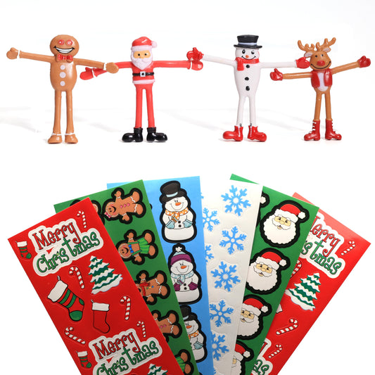 Set for Kids, 24 PCS Christmas Fidget Toys Bendable Figurines with Christmas Stickers for Crafts, Christmas Stocking Stuffers, Classroom Prizes