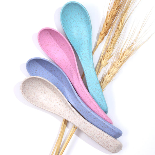 Wheat Straw Travel Spoon Set - 4 Spoons Camping Utensils - Kids Spoons - Portable Silverware for Lunch Box - Eco Friendly - Reusable