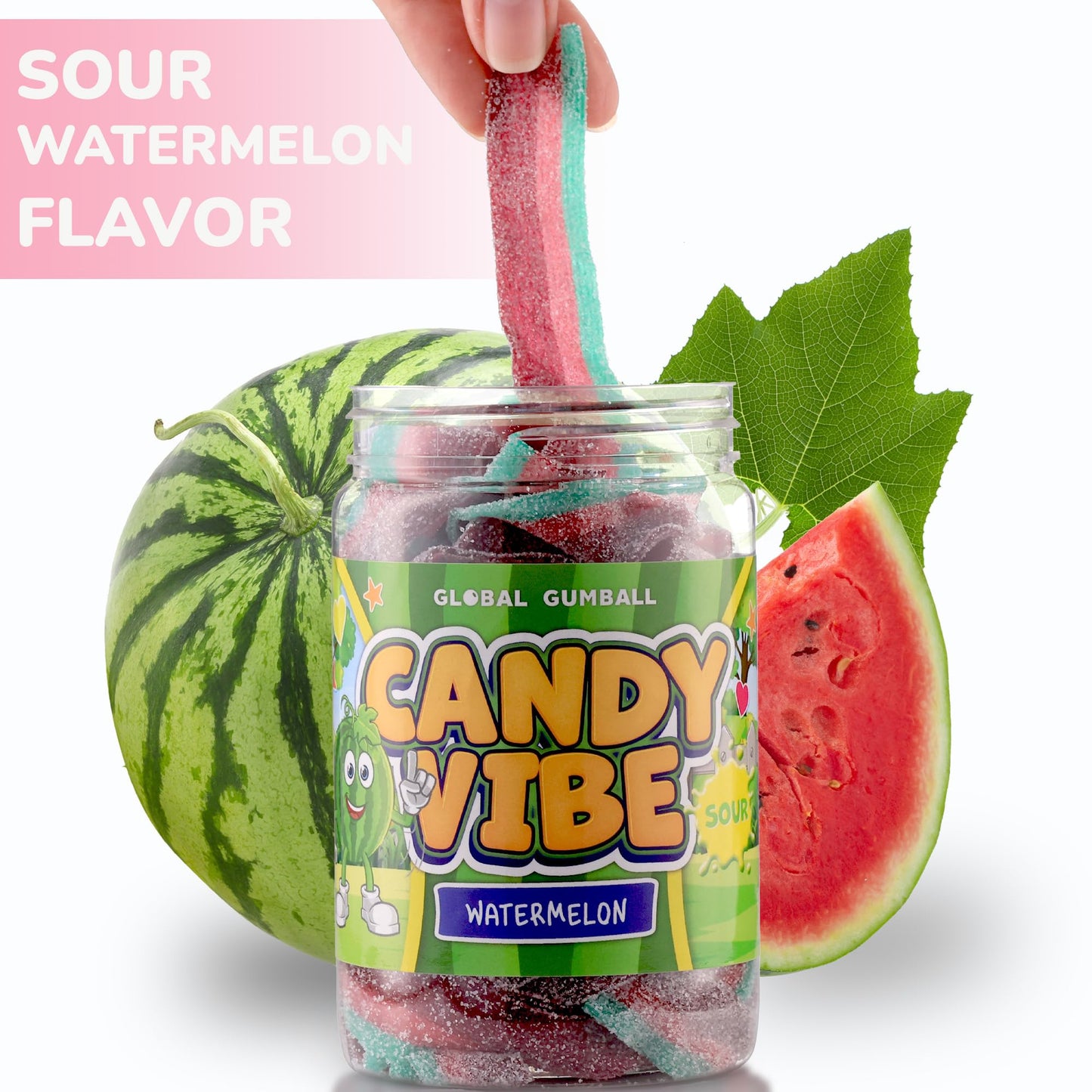 Sour Belts Candy - Candy Sour Strips - 0.55 Lb Jar of Sour Strips Candy - Sour Rainbow Belts- Peanut Free - Great as Movie Theater Candy for Kids