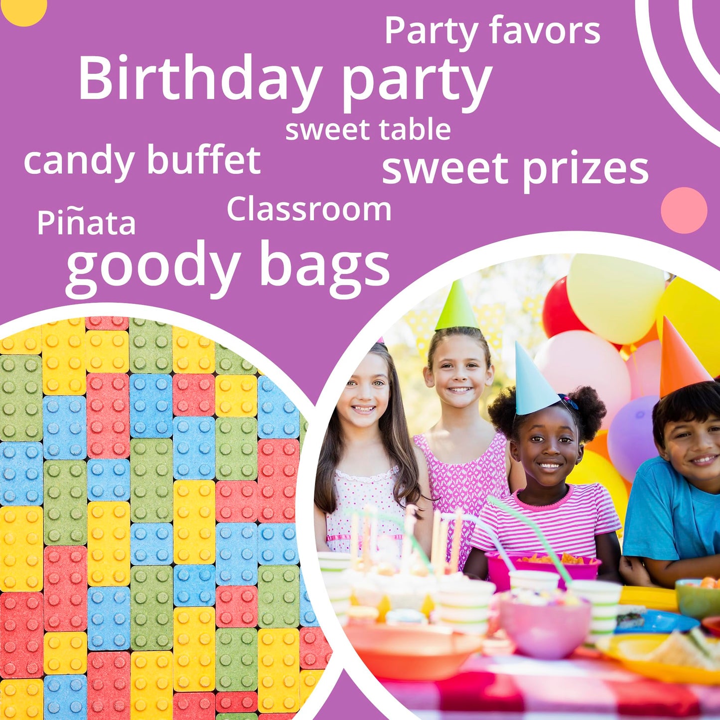 Candy Blocks 100% Edible, Assorted Flavors - Fun Brick-Shaped Hard Candies for Kids - Perfect Party Treats & Decorations - 1.7lb Bulk Pack