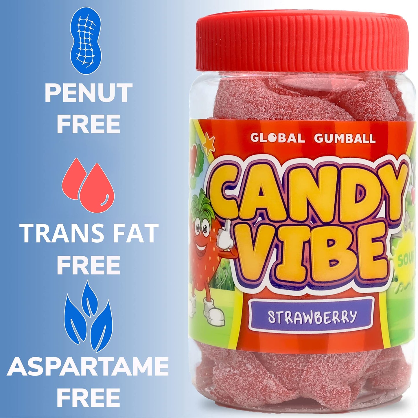 Sour Belts Candy - Candy Sour Strips - 0.55 Lb Jar of Sour Strips Candy - Sour Rainbow Belts- Peanut Free - Great as Movie Theater Candy for Kids