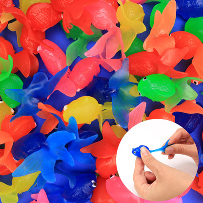 Sea Animals Figures - Vibrant 4 Colors - 1.75” Small Rubber Toy Fish - Ideal for Fish Tank & Aquarium Decorations - Fishing Birthday Party Supplies