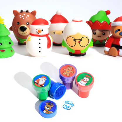 Christmas Stocking Stuffers 36 PCS Small Christmas Toys for Goodie Bags, Assorted Characters Rubber Toys and Stampers for Christmas Classroom Prizes