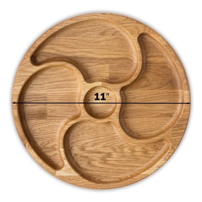 Portion Control Plate 11 inch - Compartment Plates with Dividers for Adults 5 Section Dish - Wooden Plate with Dividers for Adults