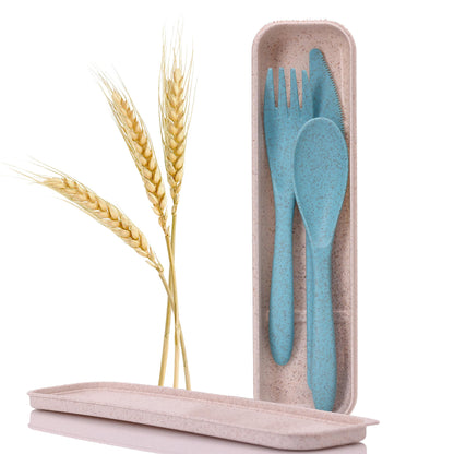 Wheat Straw Travel Utensils Set with Case - Kids Cutlery Set - BPA Free Portable Silverware for Lunch Box - Fork Spoon Knife Set with Case