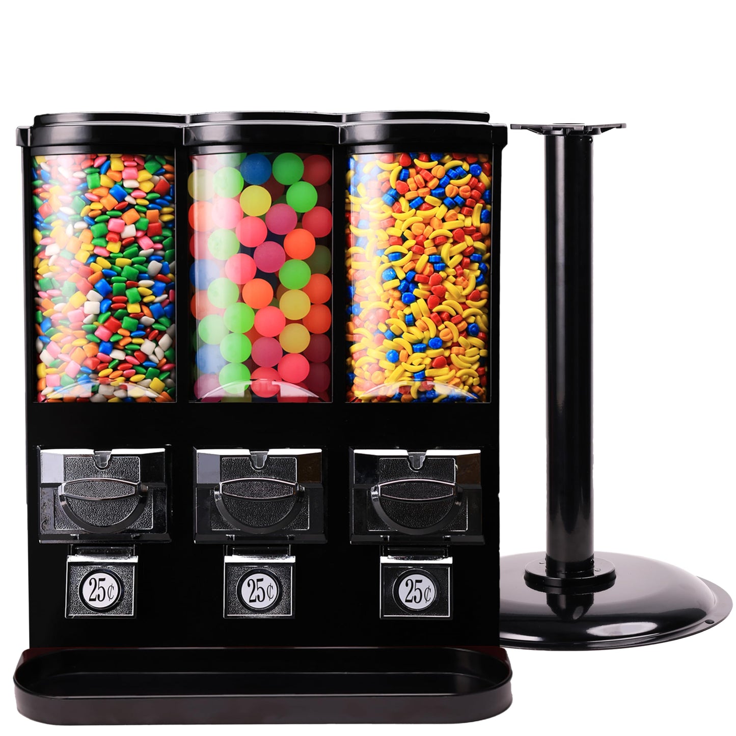 Vending Machine - Commercial Gumball and Candy Machine with Stand - Triple Vending Machine with Removable Canisters - Coin Operated Candy Dispenser and Gumball Machine - Vending Dispenser - Black