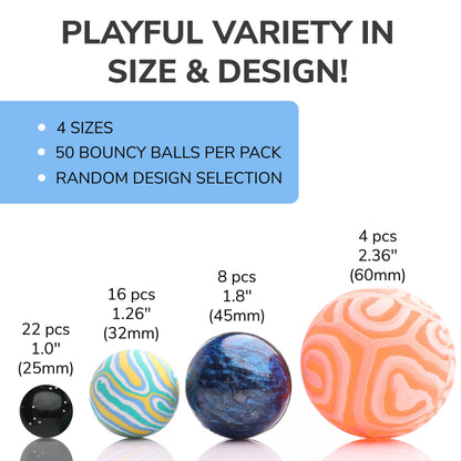 Bouncy Balls - 12 Bouncing Balls Assorted Pack - 3 Sizes: 45mm, 32mm and 25mm - Mini Bouncy Balls for Kids