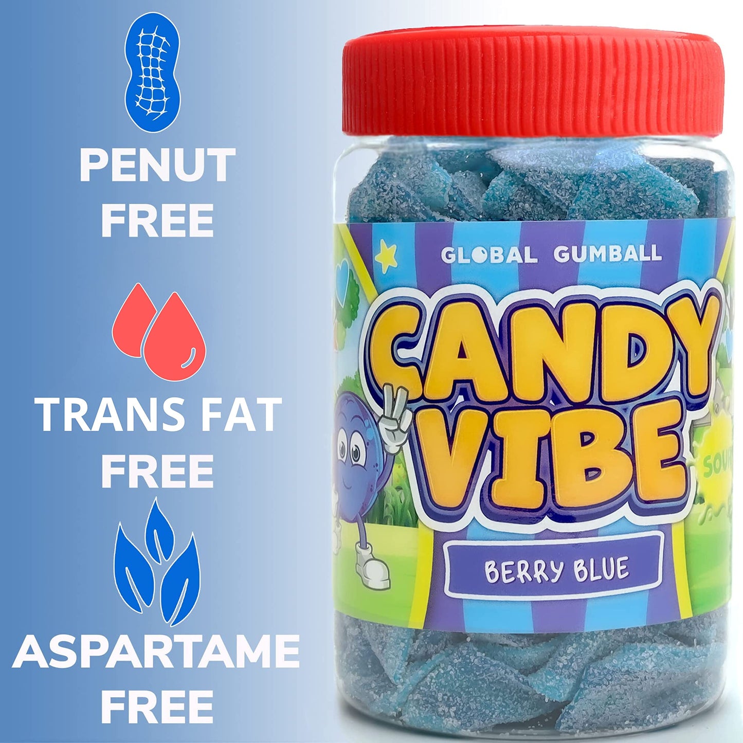 Sour Belts Candy - Candy Sour Strips - 0.55 Lb Jar of Sour Strips Candy - Sour Rainbow Belts- Peanut Free - Great as Movie Theater Candy for Kids