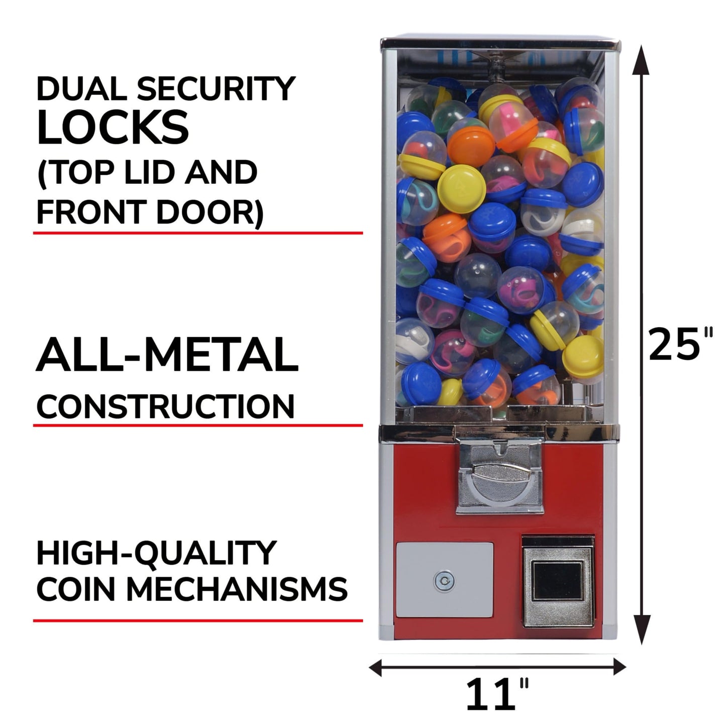 Vending Machine - Big Capsule Vending Machine with Stand - Prize Machine - Commercial Vending Machine for 2 Inch Round Capsules Gumballs Bouncy Balls - Red