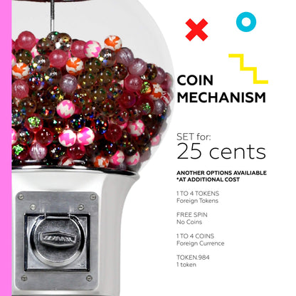 Gumball Machine Black Height 48" Coin $0.25 Bubblegum Vending Machine - Spiral Gum Machine with Dispenser for Gumballs - Bouncy Balls - Toy Capsules