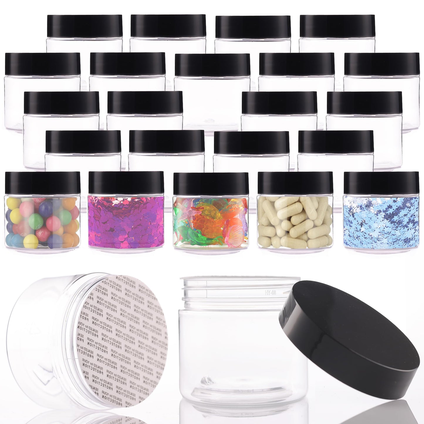 Plastic Jars with Lids - 6 OZ Small Plastic Containers - Travel Cosmetic Containers for Creams - Leak Proof Clear Jar with Lid