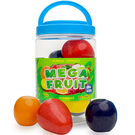 Giant Gumballs - 2" Inch Jumbo Bubble - 8 Pcs Mega Fruit in Jar