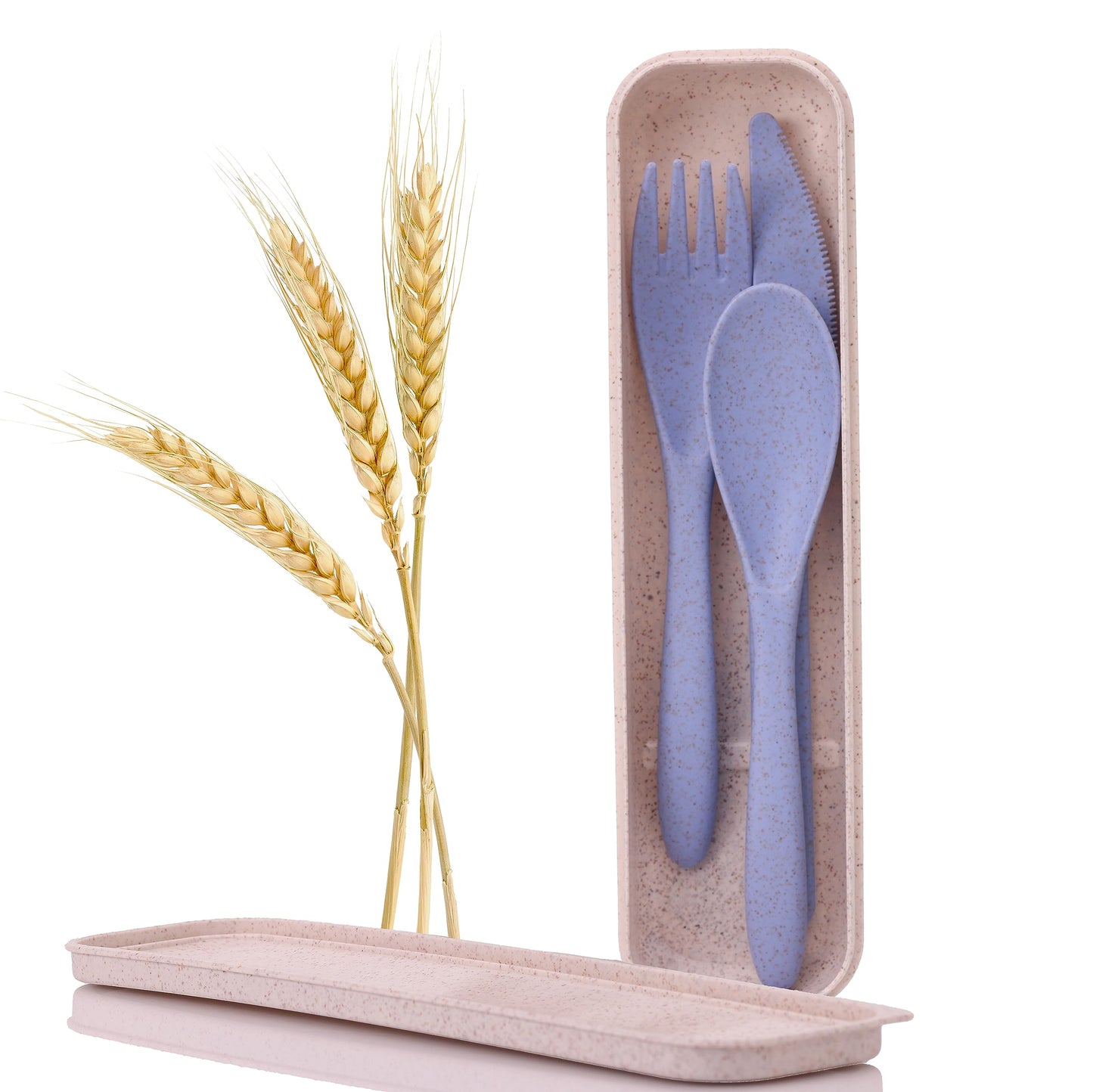 Wheat Straw Travel Utensils Set with Case - Kids Cutlery Set - BPA Free Portable Silverware for Lunch Box - Fork Spoon Knife Set with Case