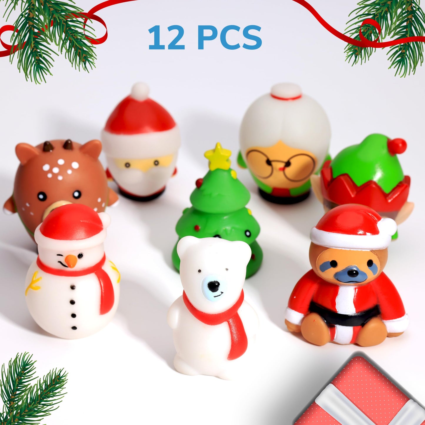 Christmas Stocking Stuffers 36 PCS Small Christmas Toys for Goodie Bags, Assorted Characters Rubber Toys and Stampers for Christmas Classroom Prizes