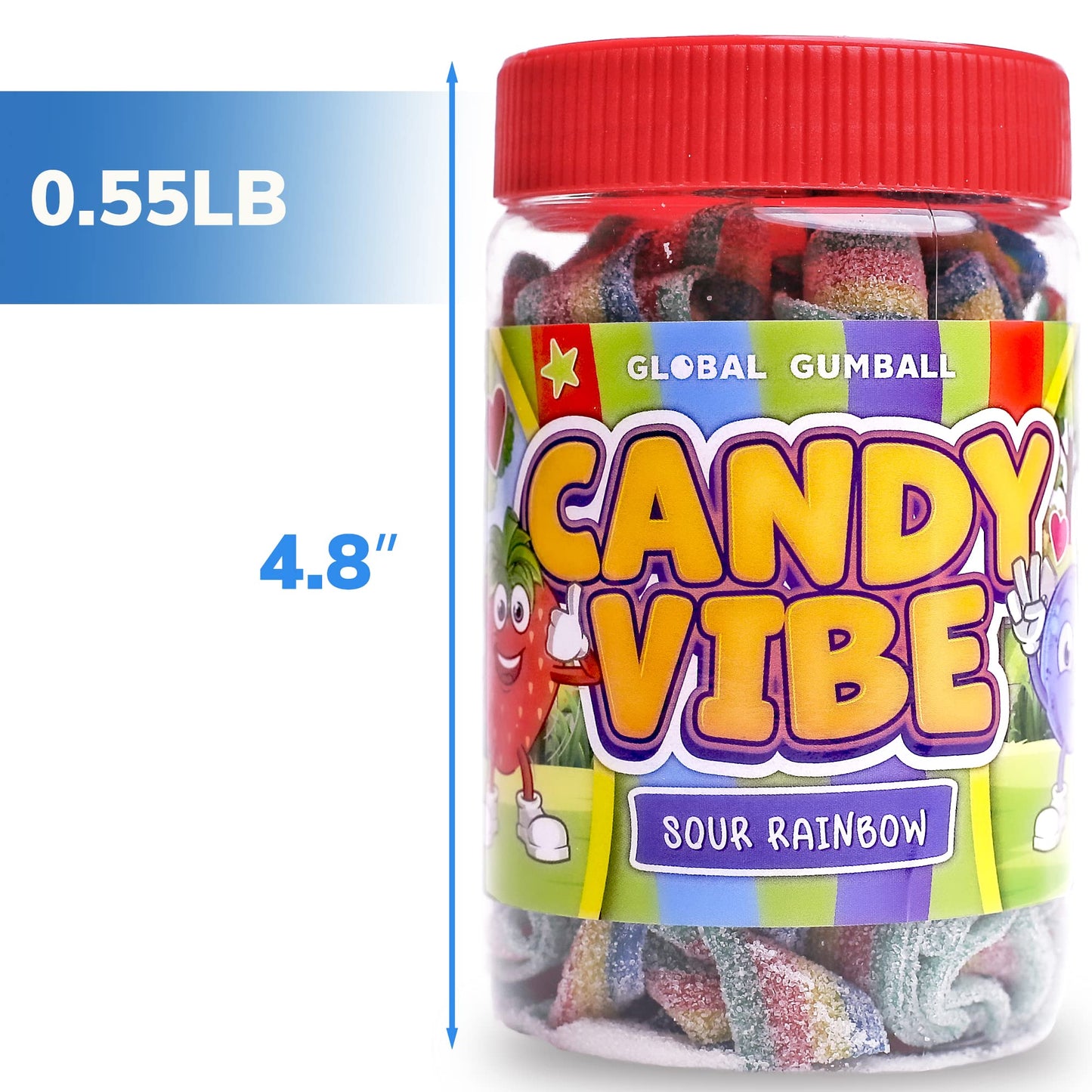 Sour Belts Candy - Candy Sour Strips - 0.55 Lb Jar of Sour Strips Candy - Sour Rainbow Belts- Peanut Free - Great as Movie Theater Candy for Kids